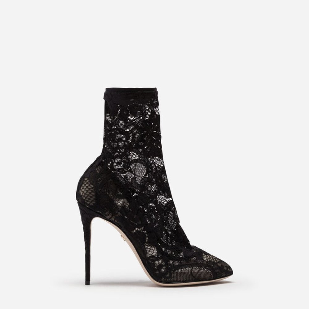 Dolce & Gabbana Stivaletto Pizzo Stretch + Gros Lace Booties 38
